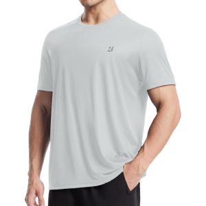 imageRoadbox Mens UPF 50 Rash Guard Short Sleeve Quick Dry UV Sun Protection SPF Swim Shirts Moisture Wicking Athletic Workout Running TShirt for Water Sports Gym Light Gray