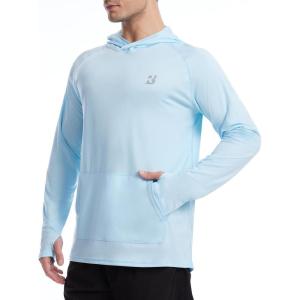 imageRoadbox Mens UPF 50 Sun Hoodie Shirts UV Protection Fishing Shirt with Pocket Swim Hiking Rash Guard Long Sleeve HoodiesLight Blue