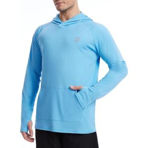 imageRoadbox Mens UPF 50 Sun Hoodie Shirts UV Protection Fishing Shirt with Pocket Swim Hiking Rash Guard Long Sleeve HoodiesMedium Blue