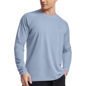 imageRoadbox Mens UPF 50 Swim Rash Guard Long Sleeve UV Sun Protection SPF Water Shirts Quick Dry for Outdoor Fishing HikingBlue Gray