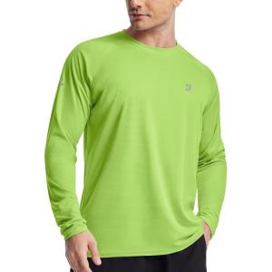 imageRoadbox Mens UPF 50 Swim Rash Guard Long Sleeve UV Sun Protection SPF Water Shirts Quick Dry for Outdoor Fishing HikingLime Green