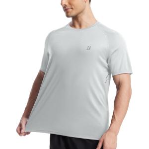 imageRoadbox Mens UPF 50 Swim Rash Guard Short Sleeve UV Sun Protection Workout Athletic Shirts Quick Dry Gym Running Tee TopsLight Gray