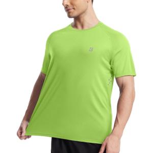 imageRoadbox Mens UPF 50 Swim Rash Guard Short Sleeve UV Sun Protection Workout Athletic Shirts Quick Dry Gym Running Tee TopsLime Green
