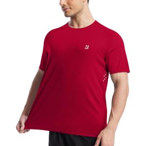 imageRoadbox Mens UPF 50 Swim Rash Guard Short Sleeve UV Sun Protection Workout Athletic Shirts Quick Dry Gym Running Tee TopsRed
