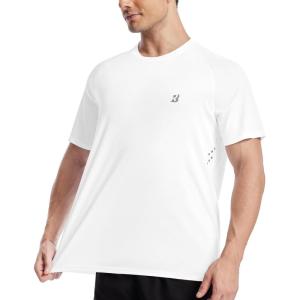 imageRoadbox Mens UPF 50 Swim Rash Guard Short Sleeve UV Sun Protection Workout Athletic Shirts Quick Dry Gym Running Tee TopsWhite