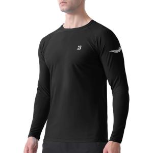 imageRoadbox Mens UPF 50 Swim Shirt Long Sleeve Sun Protection Rash Guard Slim Fit Fishing Shirts for Beach Surfing HikingBlack
