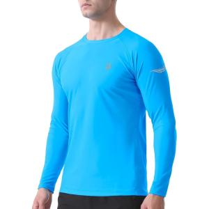 imageRoadbox Mens UPF 50 Swim Shirt Long Sleeve Sun Protection Rash Guard Slim Fit Fishing Shirts for Beach Surfing HikingLake Blue