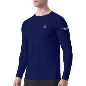 imageRoadbox Mens UPF 50 Swim Shirt Long Sleeve Sun Protection Rash Guard Slim Fit Fishing Shirts for Beach Surfing HikingNavy Blue