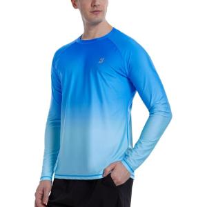imageRoadbox Mens UPF 50 Swim Shirts Long Sleeve UV Sun Protection Rash Guard Quick Dry SPF TShirt for Beach Surfing FishingBlue Gradient