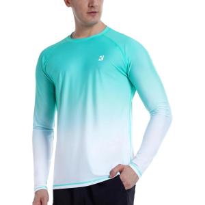 imageRoadbox Mens UPF 50 Swim Shirts Long Sleeve UV Sun Protection Rash Guard Quick Dry SPF TShirt for Beach Surfing FishingGreen Gradient