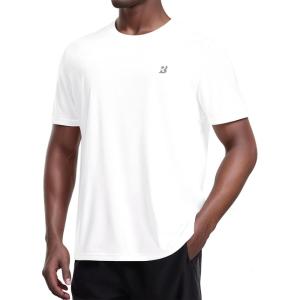 imageRoadbox Mens UPF 50 UV Sun Protection SPF Swim Rash Guard Short Sleeve Workout Athletic Shirts Quick Dry Moisture Wicking Gym Running Tee Tops for Water Sports Fishing Hiking Solid White