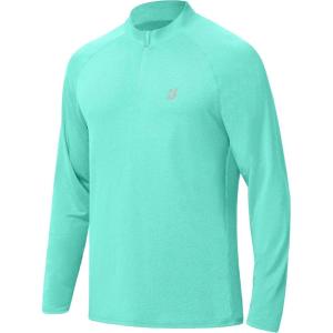 imageRoadbox Quarter Zip Pullover Men Sun Shirts Running Workout Long Sleeve UV Shirt UPF 50 Quick Dry Athletic Rash GuardGreen