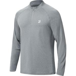 imageRoadbox Quarter Zip Pullover Men Sun Shirts Running Workout Long Sleeve UV Shirt UPF 50 Quick Dry Athletic Rash GuardLight Gray