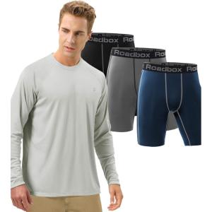 imageRoadbox Size 2XL Mens Sun Protection Long Sleeve Shirts ampamp Mens 3 Pack Compression Shorts Underwear