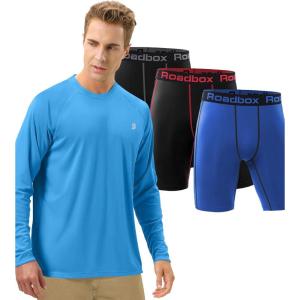 imageRoadbox Size L Mens Sun Protection Long Sleeve Shirts ampamp Mens 3 Pack Compression Shorts Underwear