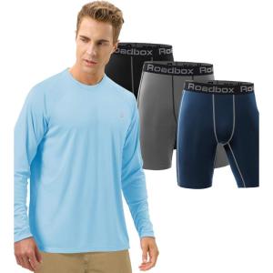 imageRoadbox Size M Mens Sun Protection Long Sleeve Shirts ampamp Mens 3 Pack Compression Shorts Underwear