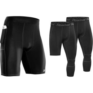 imageRoadbox Sport Compression SetMens 8quot Compression Shorts and 34 One Leg Compression PantsSize 2XL