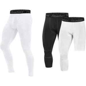 imageRoadbox Sports Compression Pants Set Mens FullLength and 34 OneLeg Compression Pants Size L