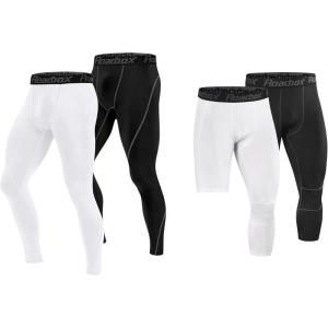 imageRoadbox Sports Compression Pants Set Mens FullLength and 34 OneLeg Compression Pants Size M