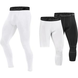 imageRoadbox Sports Compression Pants Set Mens FullLength and 34 OneLeg Compression Pants Size S