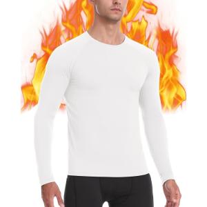 imageRoadbox Thermal Compression Shirts for Men Warm Ultra Soft Long Sleeve Fleece Lined Undershirts Winter Running Sport Gym Base Layer Tops Extrem ColdWhite
