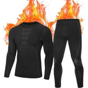 imageRoadbox Thermal Underwear for Men Fleece Lined Long Johns Base Layer Long Sleeve Top ampamp Bottom SetBlackGray