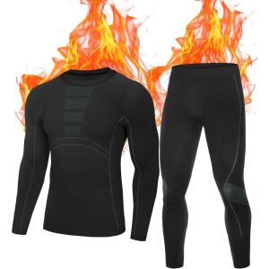 imageRoadbox Thermal Underwear for Men Fleece Lined Long Johns Base Layer Long Sleeve Top ampamp Bottom SetBlackGreen