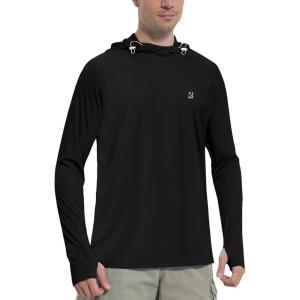 imageRoadbox UPF 50 Sun Protection Hoodie Shirt Outdoor Fishing SPF UV Long Sleeve Shirts Quick Dry Hiking Running Rash GuardBlack