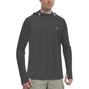imageRoadbox UPF 50 Sun Protection Hoodie Shirt Outdoor Fishing SPF UV Long Sleeve Shirts Quick Dry Hiking Running Rash GuardDark Gray