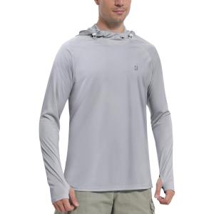 imageRoadbox UPF 50 Sun Protection Hoodie Shirt Outdoor Fishing SPF UV Long Sleeve Shirts Quick Dry Hiking Running Rash GuardGray