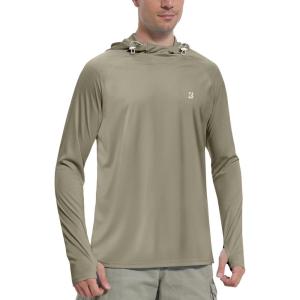 imageRoadbox UPF 50 Sun Protection Hoodie Shirt Outdoor Fishing SPF UV Long Sleeve Shirts Quick Dry Hiking Running Rash GuardKhaki