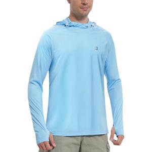 imageRoadbox UPF 50 Sun Protection Hoodie Shirt Outdoor Fishing SPF UV Long Sleeve Shirts Quick Dry Hiking Running Rash GuardLight Blue