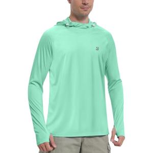 imageRoadbox UPF 50 Sun Protection Hoodie Shirt Outdoor Fishing SPF UV Long Sleeve Shirts Quick Dry Hiking Running Rash GuardSeafoam Green