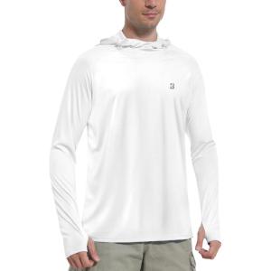 imageRoadbox UPF 50 Sun Protection Hoodie Shirt Outdoor Fishing SPF UV Long Sleeve Shirts Quick Dry Hiking Running Rash GuardWhite