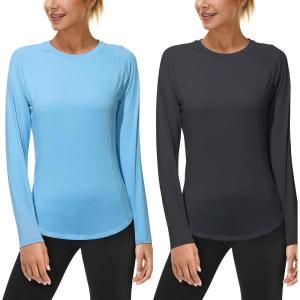 imageSize2XL 2 Pack Womens Long Sleeve UV Sun Shirts UPF 50 Workout Swim Rash Guard Tops