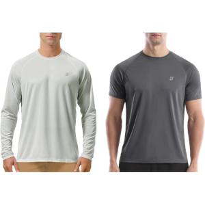 imageSizeL 2 Pack Mens UPF 50 UV Sun Protection Shirts Outdoor Long Sleeve SPF Diving Rash Guard for Fishing Hiking Swimming