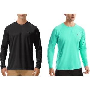 imageSizeL 2 Pack UPF 50 UV Sun Protection Shirts Outdoor Long Sleeve SPF Diving Rash Guard for Fishing Hiking Swimming