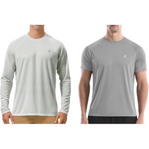 imageSizeM 2 Pack Mens UPF 50 UV Sun Protection Shirts Outdoor Long Sleeve SPF Diving Rash Guard for Fishing Hiking Swimming