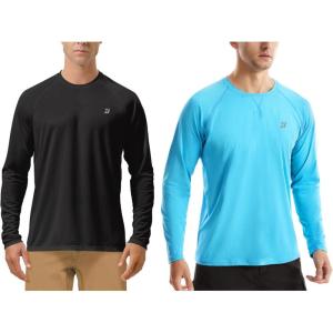 imageSizeM 2 Pack UPF 50 UV Sun Protection Shirts Outdoor Long Sleeve SPF Diving Rash Guard for Fishing Hiking Swimming