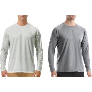 imageSizeS 2 Pack UPF 50 UV Sun Protection Shirts Outdoor Long Sleeve SPF Diving Rash Guard for Fishing Hiking Swimming