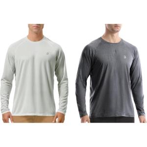 imageSizeXL 2 Pack Mens UPF 50 UV Sun Protection Shirts Outdoor Long Sleeve SPF Diving Rash Guard for Fishing Hiking Swimming