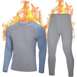 imageThermal Underwear for Men Fleece Lined Long Johns Base Layer Ski Thermals Top and Bottom Set for Extreme Cold Weather WinterSoft GrayBlue