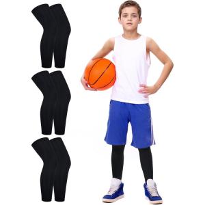 imageRoadbox Kids Long Leg Sleeve 3 Pairs NonSlip Protection Knee Compression Leg Sleeves for Youth Boy Girl Basketball FootballBlackblackblack