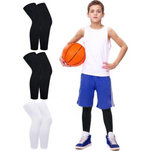 imageRoadbox Kids Long Leg Sleeve 3 Pairs NonSlip Protection Knee Compression Leg Sleeves for Youth Boy Girl Basketball FootballBlackblackwhite