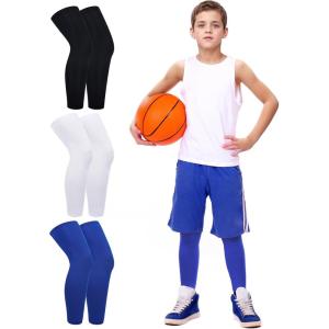 imageRoadbox Kids Long Leg Sleeve 3 Pairs NonSlip Protection Knee Compression Leg Sleeves for Youth Boy Girl Basketball FootballBlackwhiteblue