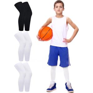 imageRoadbox Kids Long Leg Sleeve 3 Pairs NonSlip Protection Knee Compression Leg Sleeves for Youth Boy Girl Basketball FootballBlackwhitewhite