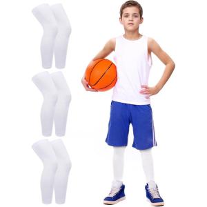 imageRoadbox Kids Long Leg Sleeve 3 Pairs NonSlip Protection Knee Compression Leg Sleeves for Youth Boy Girl Basketball FootballWhitewhitewhite