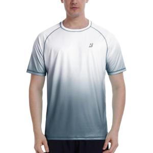 imageRoadbox Mens Swim Shirts Short Sleeve UPF 50 UV Sun Protection SPF Rash Guard Quick Dry Surf Water Beach Fishing T ShirtGray White Gradient