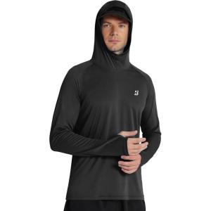 imageRoadbox Mens UPF 50 Fishing Shirt Long Sleeve UV Sun Protection Hoodies Quick Dry Rash Guard for Hiking Outdoor WorkingStyle 1black