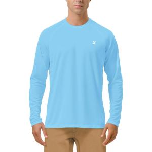 imageRoadbox Mens UPF 50 UV Sun Protection Shirts Outdoor Long Sleeve SPF Rash Guard for Fishing Hiking Swimming RunningLight Blue
